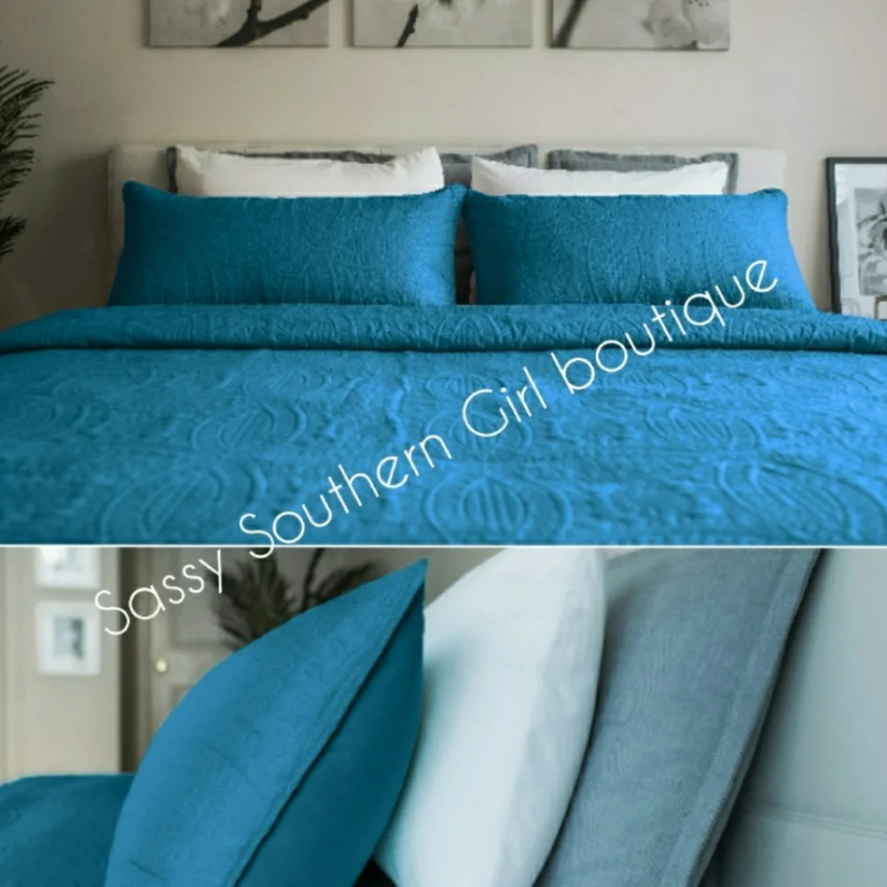 ⭐🆕Teal turquoise Mexican boho cottage quilted comforter set
